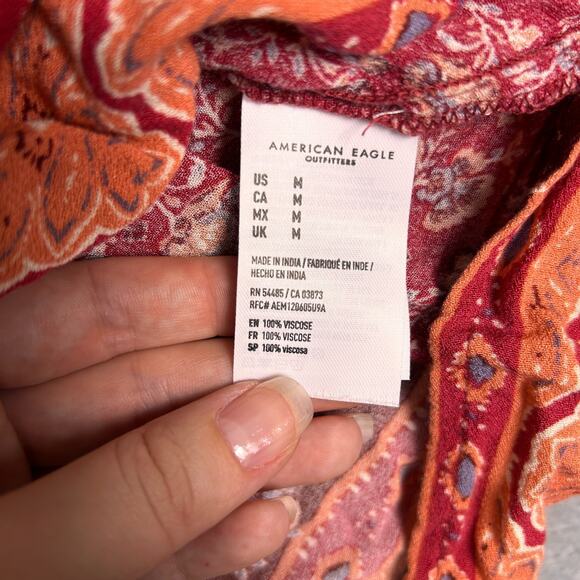 American Eagle Mini Drop Waist Dress Womens M Floral Bohemian Smocked Cottage - Picture 7 of 7